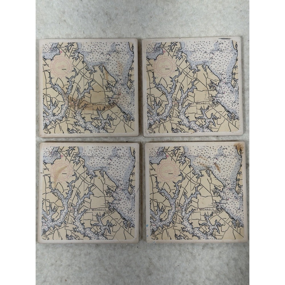 Barlow ArtStone St Michaels MD Nautical Chart Coasters Set 4 Marble Coastal